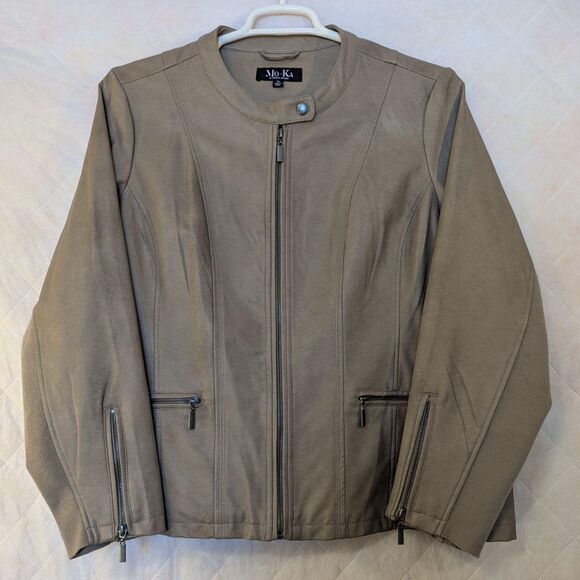 MO-KA Jackets & Blazers - MO‑KA by Santa Fe Apparel Tan Faux Leather Jacket Women’s 2XL